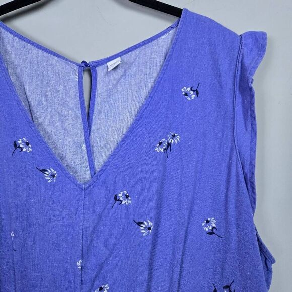 Old Navy Womens Floral Linen Romper Size XXL Blue V Neck Cottagecore Boho Beachy - Picture 3 of 10
